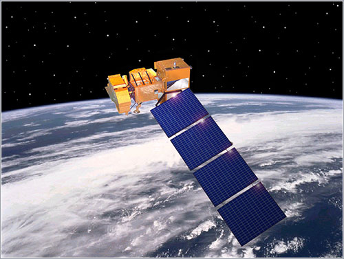 Impresión artística de un Landsat en órbita
