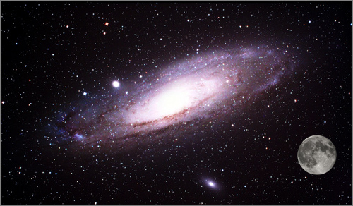 Tamaño aparente de la M31: la Galaxia de Andrómeda y la Luna / Foto M31: Lanoue