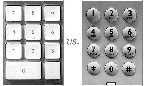 Teclado de calculadora/ordenador vs. Teclado de teléfono