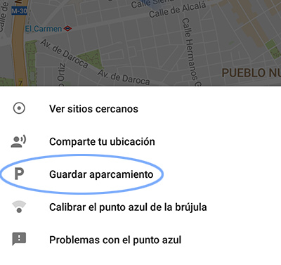 Google guardar aparcamiento maps