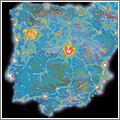 Mapa de la contaminación lumínica en la península Ibérica