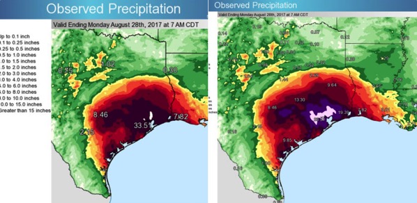 Mapas de precipitaciones antes y después de Harvey