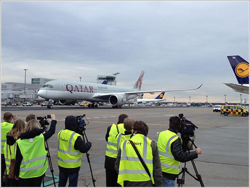 El A7-ALA a su llegada a Frankfurt