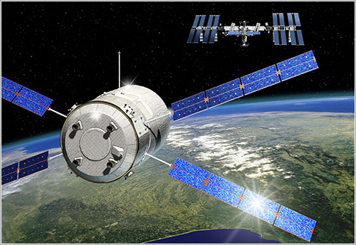 Impresión artística de la aproximación del Johannes Kepler a la ISS - ESA/D. Ducros