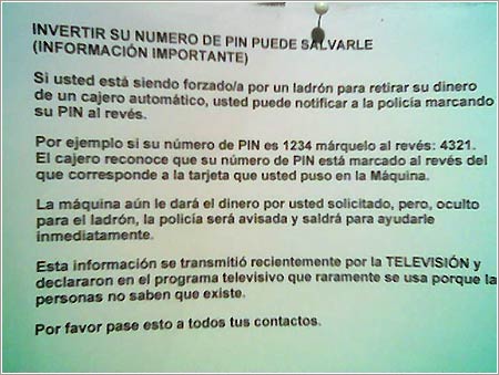 El bulo del PIN del cajero al revés