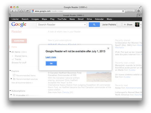 Bye Google Reader :(