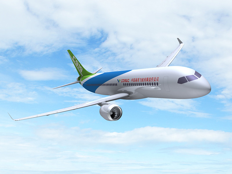 Impresión artística del Comac C919 en vuelo