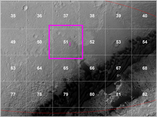 Detalle de la cuadrícula de aterrizaje de Curiosity 