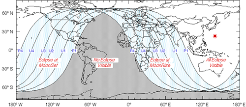 Visibilidad del eclipse de Luna de diciembre de 2011 - Fred Espenak (NASA GSFC)