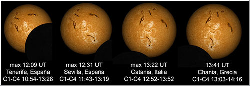 Simulación de cómo se verá el eclipse