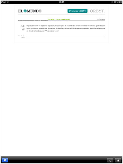 El Mundo en modo texto en el iPad