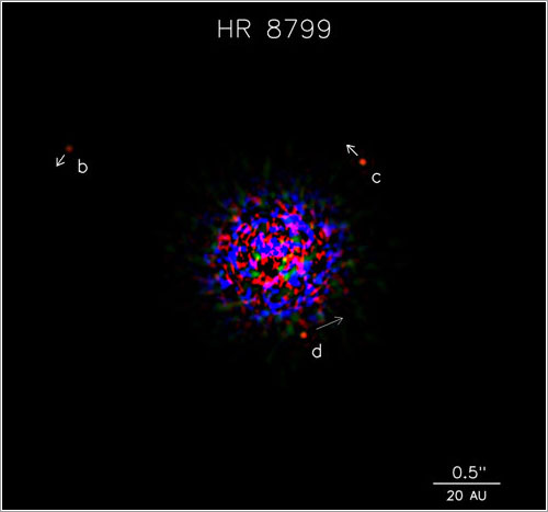 HR 8799 por el telescopio Keck -  C. Marois et al., NRC Canada