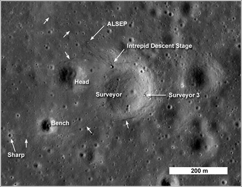 Apolo 12 y Surveyor 3 por la LRO - NASA/Goddard Space Flight Center/Arizona State University