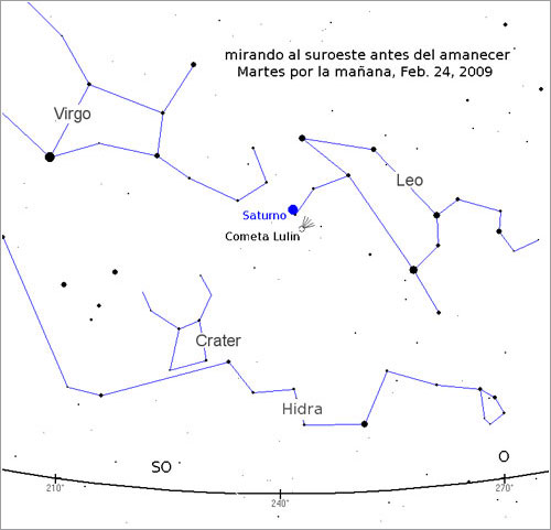 Mapa para observar el cometa Lulin el 24/2/2009