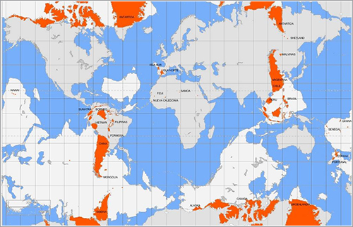 Mapa de las antípodas