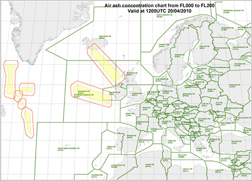 Mapa zonas de vuelo restringido 20-4-2010 a las 12:00Z