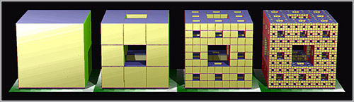 Niveles 1 al 4 de la esponja de Menger