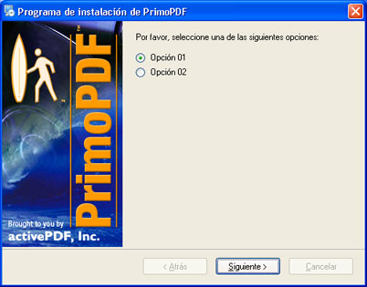 Opciones de instalación de PrimoPDF