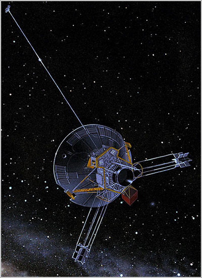 Representación artística de la Pioneer 11 en el espacio