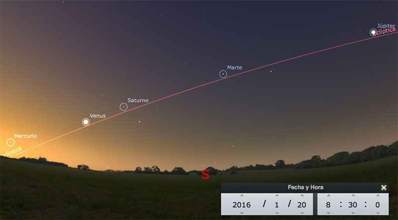 Los cinco planetas clásicos en enero de 2016