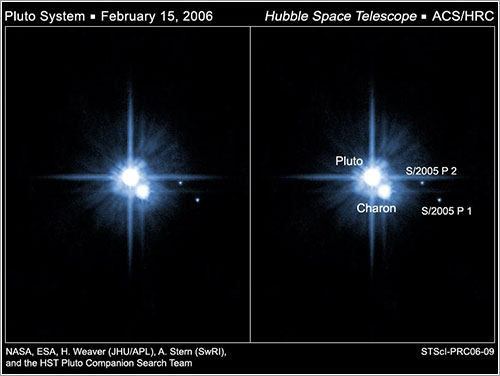 Plutón, Caronte, Nix e Hidra - NASA, ESA, H. Weaver (JHU/APL), A. Stern (SwRI), and the HST Pluto Companion Search Team