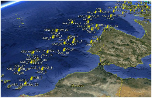 Señales ADS-B captadas por el Proba-V