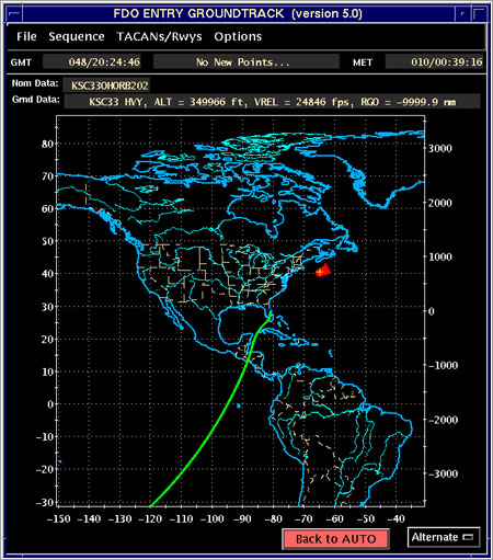 Ruta del Atlantis en el aterrizaje en la órbita 202