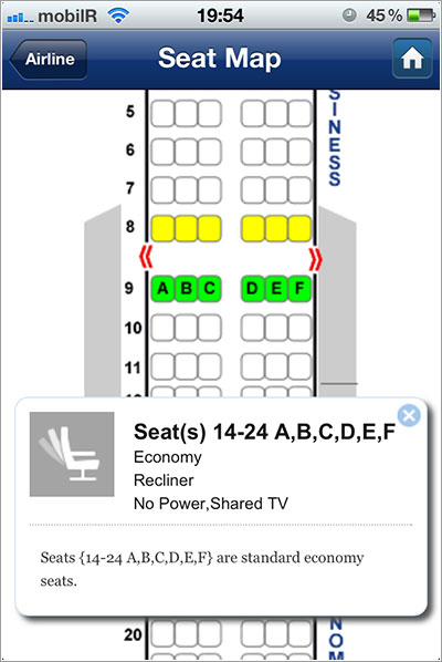 Un a319 de Iberia en SeatGuru para iPhone