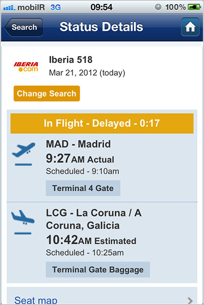 Datos de vuelo en SeatGuru para iPhone