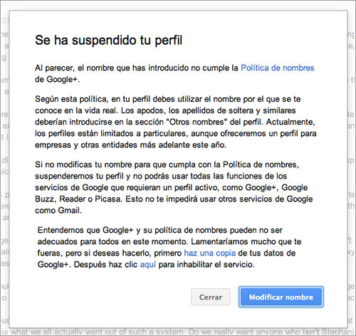 Suspensión Google+