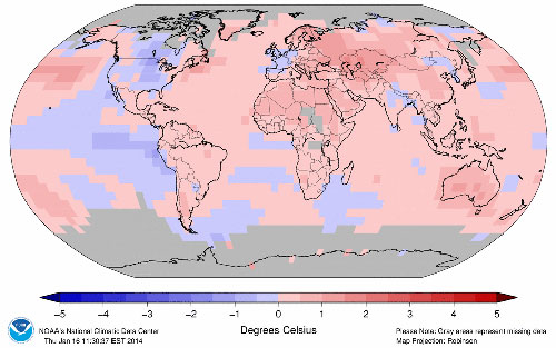 Anomalías de temperatura en 2013