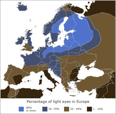 Frequency of fair eyes in Europe (c) Eupedia