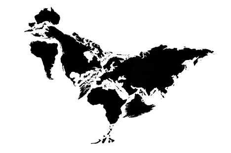 Figura de gallo con los continentes
