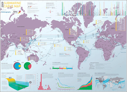 Mapa de los cables submarinos / Telegography