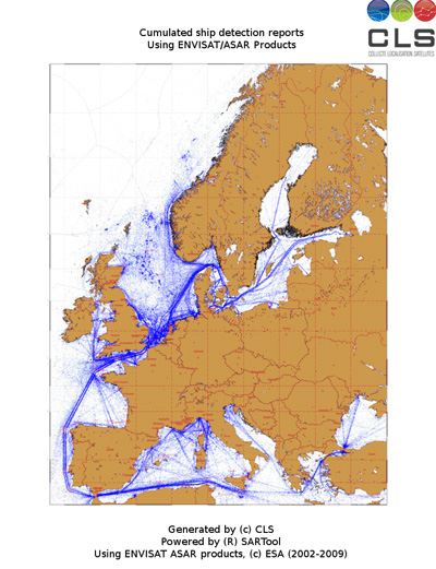Un mapa del tráfico marítimo en Europa