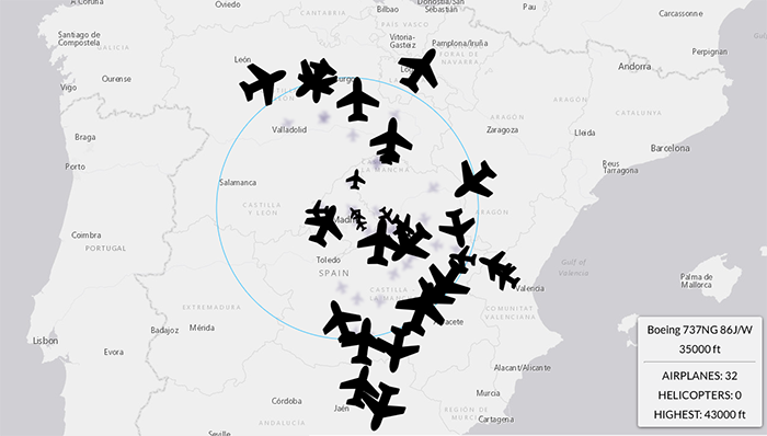 Mapa tráfico aereo representa altura