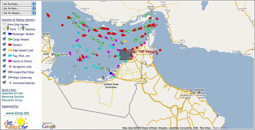 Marinetraffic: zona de Emiratos Árabes Unidos y Etiopía