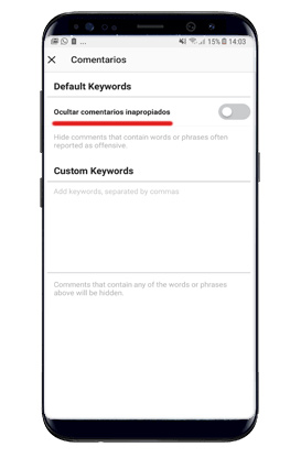 Opcion filtrar comentarios ia instagram