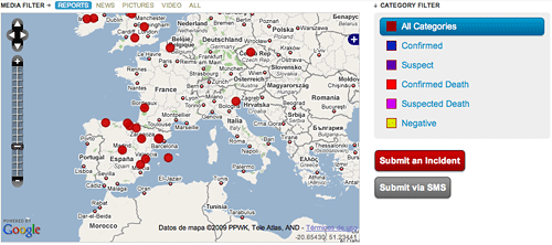 Seguimiento de la gripe porcina en Google Maps