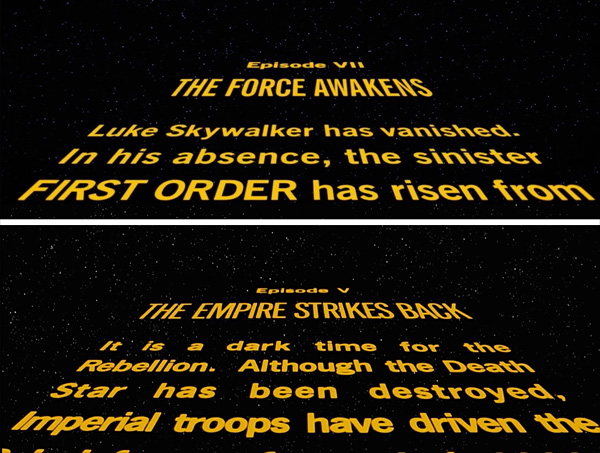 Tipografia texto movimiento inicio star wars