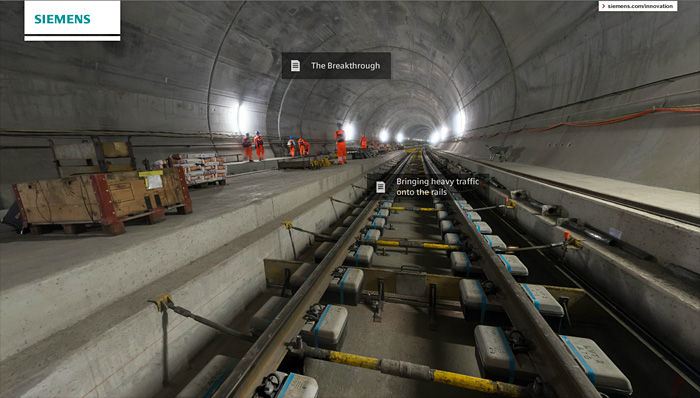 Visita virtual 360 tunel san gotardo siemens