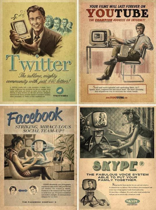 Anuncios retro de Facebook, Skype, Twitter y Youtube