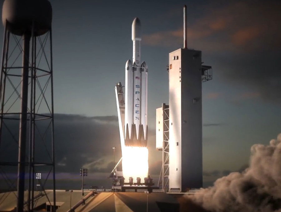 Impresión artística del lanzamiento de un Falcon Heavy