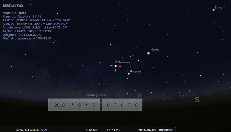 Saturno en Stellarium