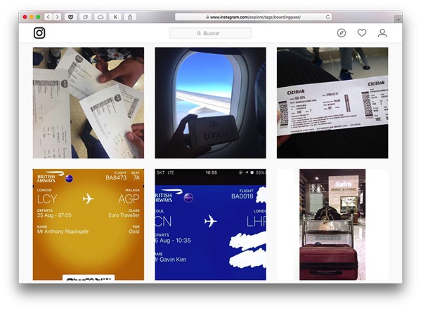 Tarjetas de embarque en Instagram